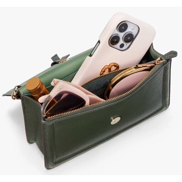 S Kate Spade Knott Flap Crossbody Bag Dark Green Leather Purse K6830 NWT $248 - Picture 7 of 11